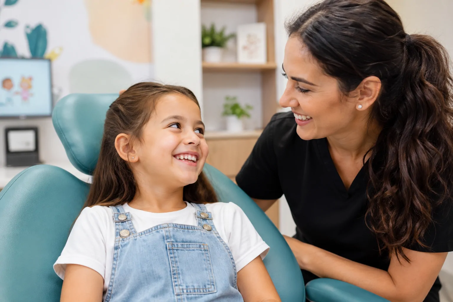 Young patient laughing with her hygienist