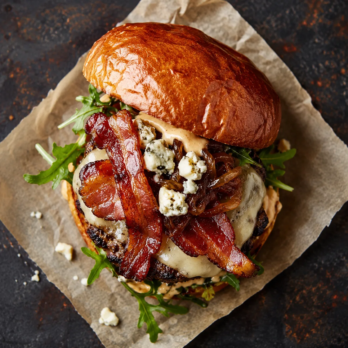 Bacon jam burger close up
