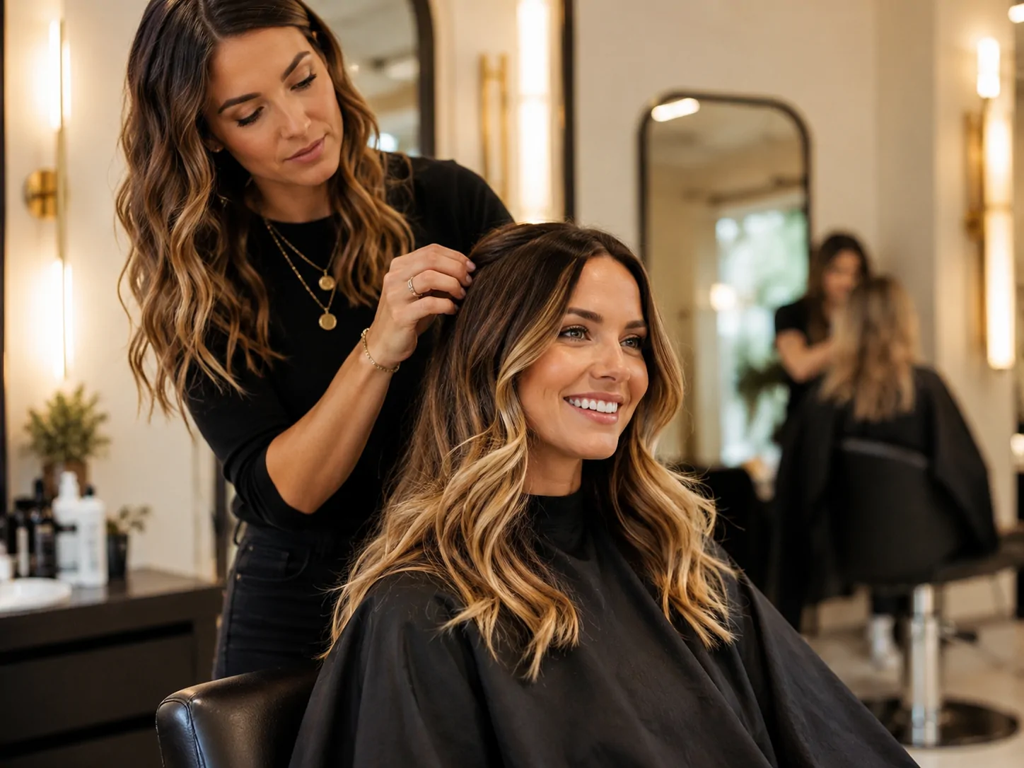 Stylist finishing a blowout in the Ivy and Ash studio