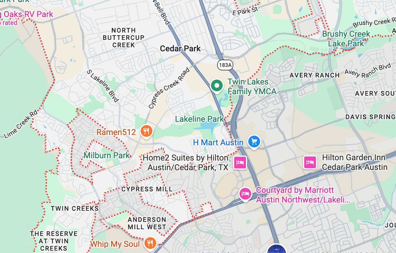 Map showing the clinic location in Cedar Park